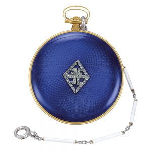 Swiss gold watch with translucent Royal blue enamel Circa 1910