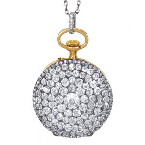 Swiss gold and diamonds lady's pendant watch Circa 1889