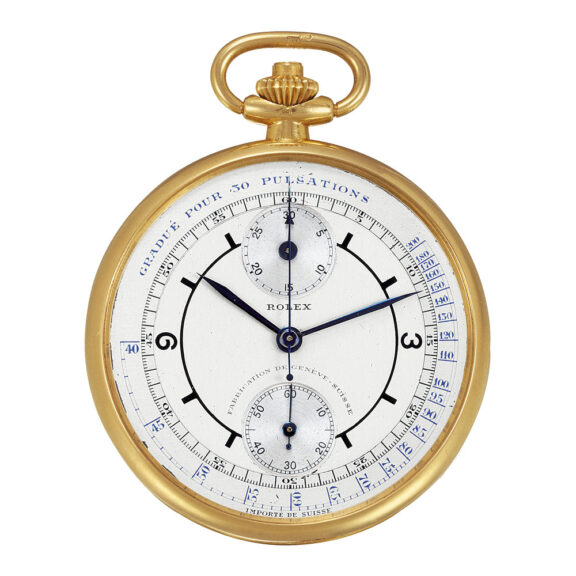 Swiss gold doctor's pocket watch with chronograph Circa 1930