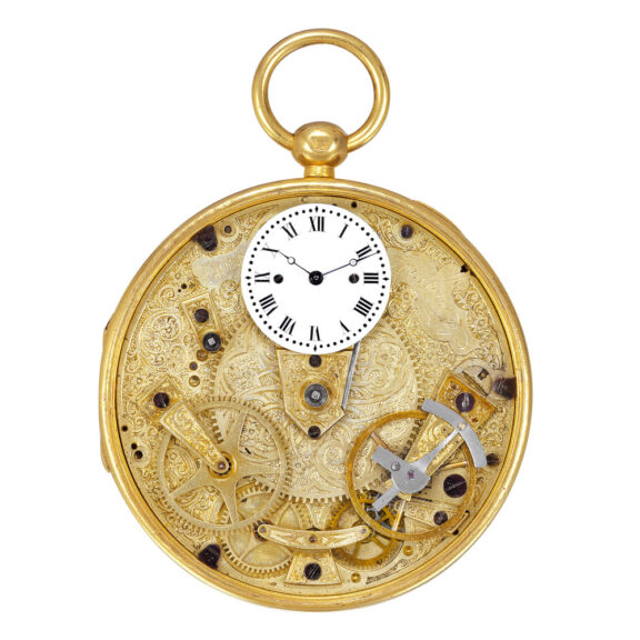 French/Swiss 18k gold watch with exposed movement Circa 1860