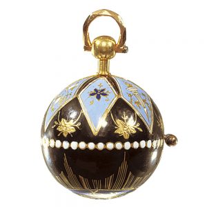 Swiss gold champlevé enamel ball-form pendant watch Circa 1800