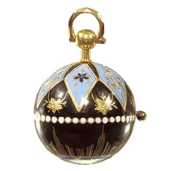 Swiss gold champlevé enamel ball-form pendant watch Circa 1800