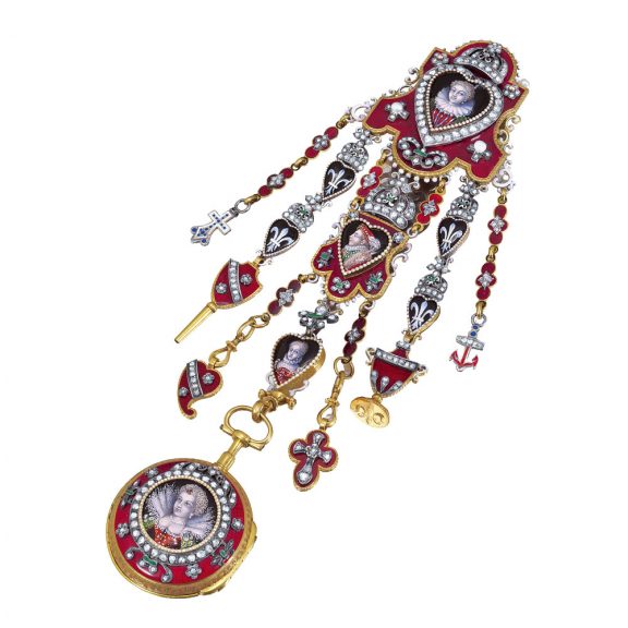 French decorative gold verge watch with chatelaine Circa 1775 French decorative gold verge watch with chatelaine Circa 1775
