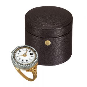 English 18K gold, rose-cut diamond-set ring watch Circa 1770