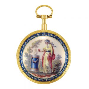 German 18k gold, enamel open faced pocket watch Circa 1780