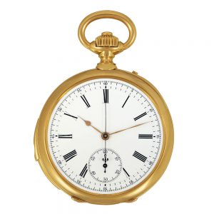 French 18K gold minute repeating lever chronograph Circa 1880