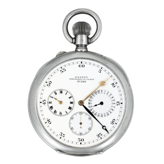 Swiss silver astronomical keyless lever deck watch Circa 1920