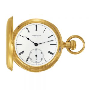 Swiss 18K gold minute repeating keyless pocket watch Circa 1883