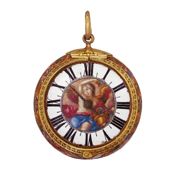 Swiss 21k gold and enamel single handed watch Circa 1675 Swiss 21k gold and enamel single handed watch Circa 1675