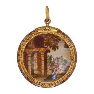 Swiss 21k gold and enamel single handed watch Circa 1675
