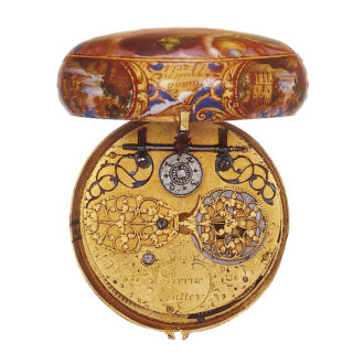 Swiss 21k gold and enamel single handed watch Circa 1675