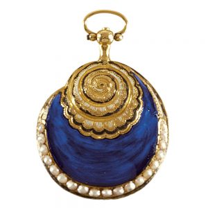 French 18k gold, enamel and pearls shell-form pendant watch Circa 1810