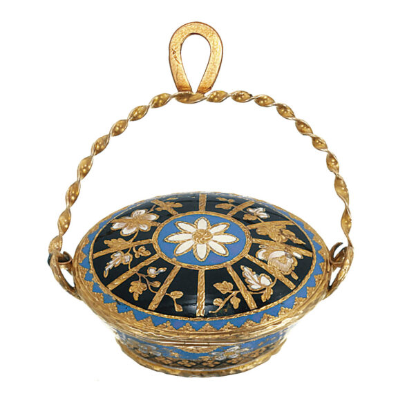 French, Swiss gold and enamel oval basket form pendant watch Circa 1800