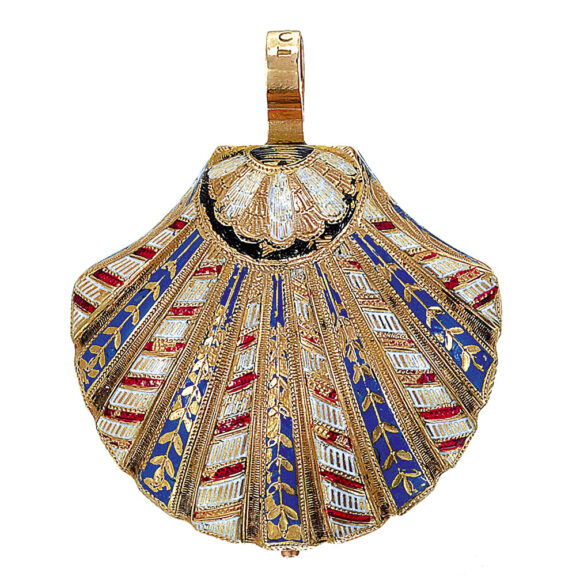 Swiss 18k gold, enamel scallop shell-form pendant watch Circa 1810