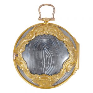 English 22k gold, agate-mounted pocket watch Circa 1750