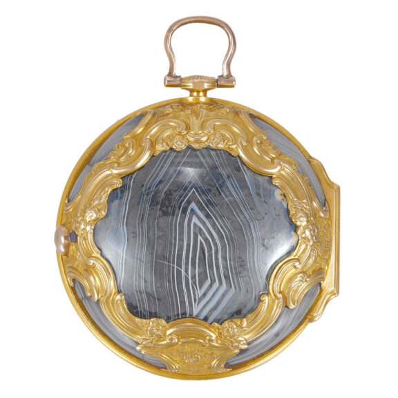 English 22k gold, agate-mounted pocket watch Circa 1750