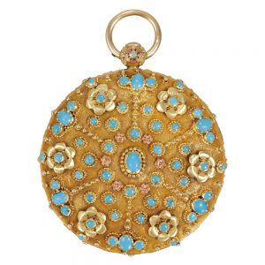 French 18k varicoloured gold decorated with turquoise-set Circa 1830