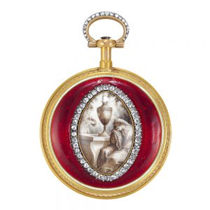 French 18K gold, enamel and diamond set verge watch Circa 1780