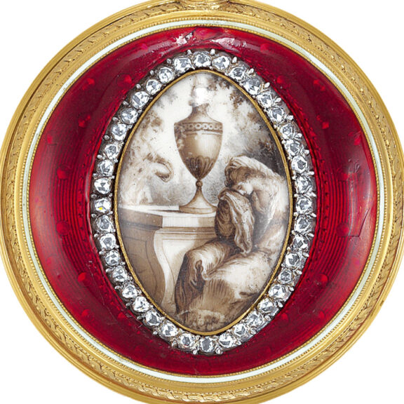 French 18K gold, enamel and diamond set verge watch Circa 1780 French 18K gold, enamel and diamond set verge watch Circa 1780