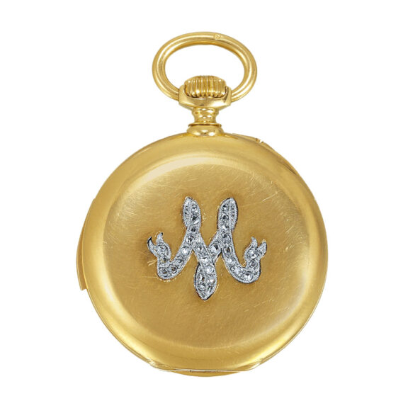 French 18k gold, diamond lady's miniature pendant watch Circa 1900 French 18k gold, diamond lady's miniature pendant watch Circa 1900