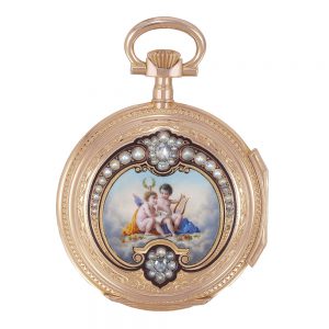 Swiss 18K gold and enamel lady's pendant watch Circa 1872