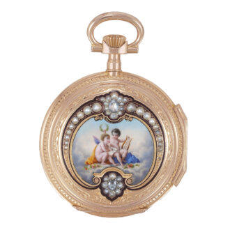 Swiss 18K gold and enamel lady's pendant watch Circa 1872