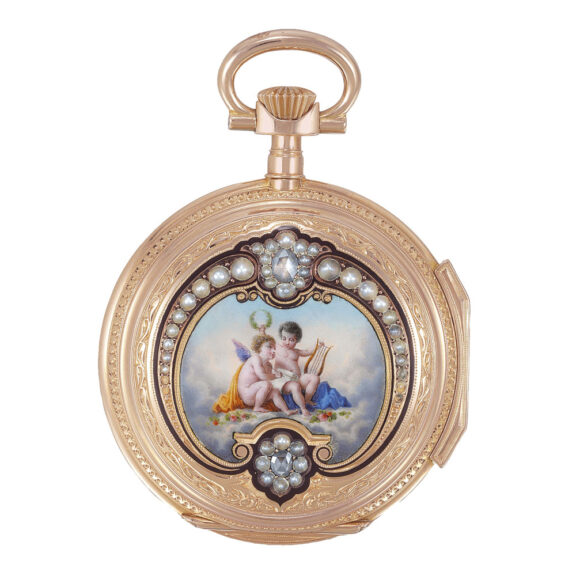 Swiss 18K gold and enamel lady's pendant watch Circa 1872