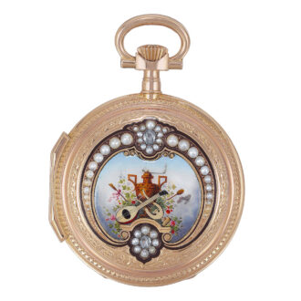 Swiss 18K gold and enamel lady's pendant watch Circa 1872