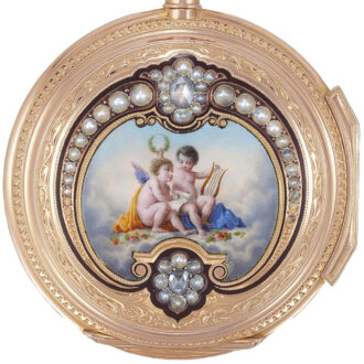 Swiss 18K gold and enamel lady's pendant watch Circa 1872