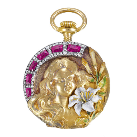 Unusual Swiss gold lady's Art Nouveau pendant watch Circa 1898