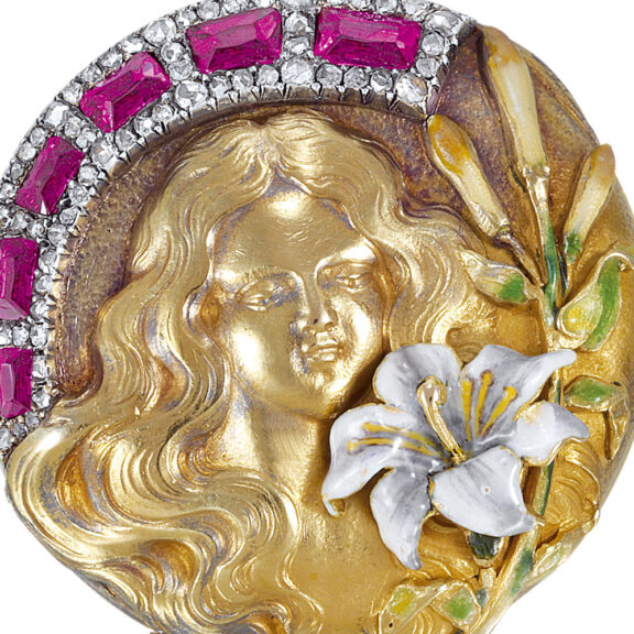 Unusual Swiss gold lady's Art Nouveau pendant watch Circa 1898 Unusual Swiss gold lady's Art Nouveau pendant watch Circa 1898