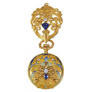 Swiss gold with sapphire and diamonds lady's pendant watch Circa 1903