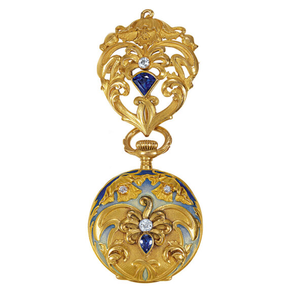 Swiss gold with sapphire and diamonds lady's pendant watch Circa 1903
