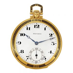 Swiss gold and enamel Art Deco keyless dress watch Circa 1925