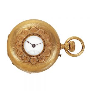 Swiss 18k gold half hunting keyless pocket watch Circa 1865