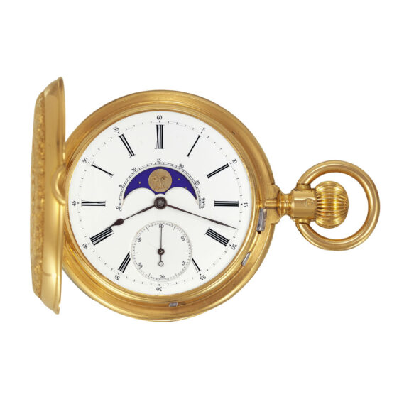 Swiss gold astronomical double-dialled pocket watch Circa 1890 Swiss gold astronomical double-dialled pocket watch Circa 1890