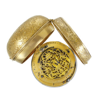 Swiss gilt brass oignon pocket watch with central winding Circa 1710