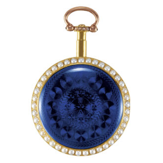 English 18K gold royal blue enamel and pearl-set watch Circa 1790