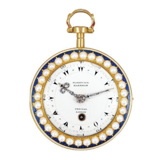 English 18 Carat gold watch with translucent blue enamel Circa 1800