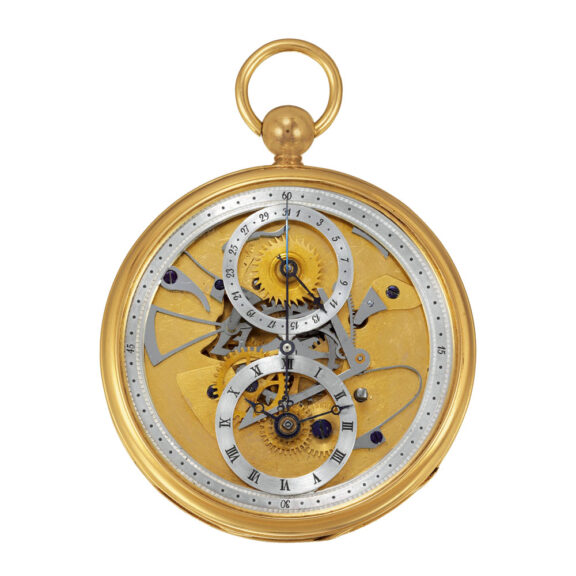 Swiss gold skeletonized watch with dead centre seconds Circa 1820