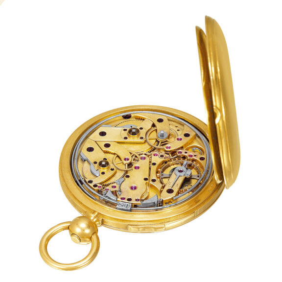 French 18k gold quarter repeating hunting cased watch Circa 1850 French 18k gold quarter repeating hunting cased watch Circa 1850