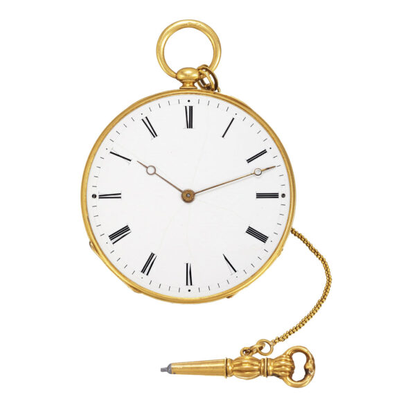 Extra thin Swiss 18k gold open faced pendant watch Circa 1820 Extra thin Swiss 18k gold open faced pendant watch Circa 1820