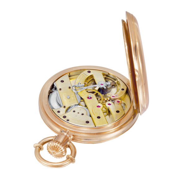 Danish 18K pink gold hunting cased keyless pocket watch Circa 1880 Danish 18K pink gold hunting cased keyless pocket watch Circa 1880