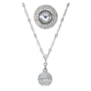 Elegant French platinum and diamond-set pendant ball watch Circa 1910