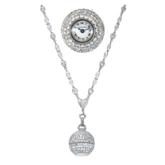 Elegant French platinum and diamond-set pendant ball watch Circa 1910