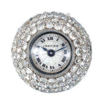 Elegant French platinum and diamond-set pendant ball watch Circa 1910