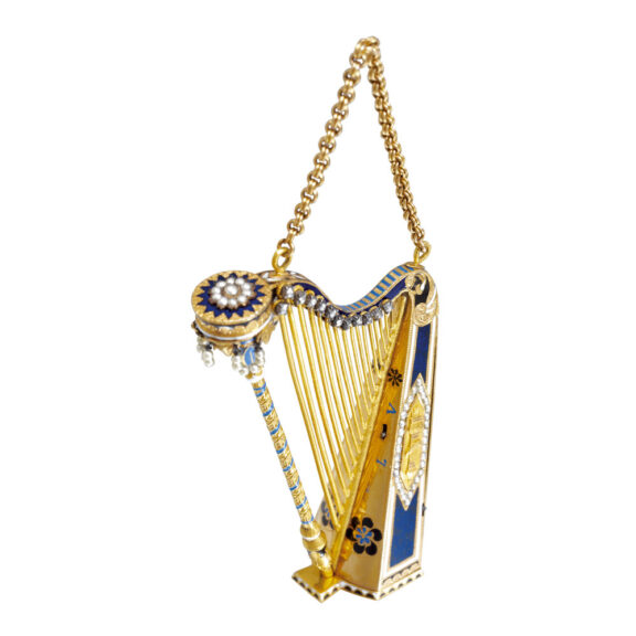 Rare Swiss 18k gold musical watch in the form of a harp Circa 1810