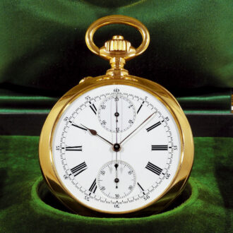 French 18k gold pocket watch with chronograph and register Circa 1874