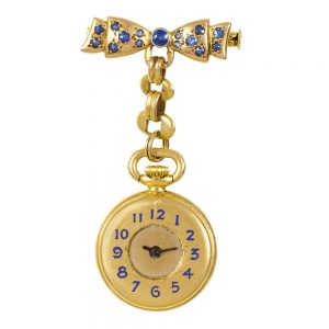 Swiss 18k gold keyless lady's miniature brooch watch Circa 1930