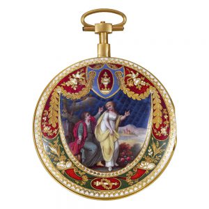 Swiss gold and enamel locket in the form of a watch case Circa 1800
